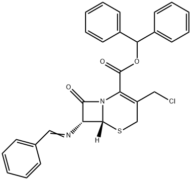 Diphenylmethyl (6R,7R)-3-(Chloromethyl)-8-oxo-7-[(phenylmethylene)amino]-5-Thia-1-azabicyclo[4.2.0]oct-2-ene-2-carboxylic Acid Ester 化学構造式