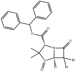 4-Thia-1-azabicyclo[3.2.0]heptane-2-carboxylic acid, 6,6-dibromo-3,3-dimethyl-7-oxo-, diphenylmethyl ester, 4-oxide, (2S,5R)- Structure