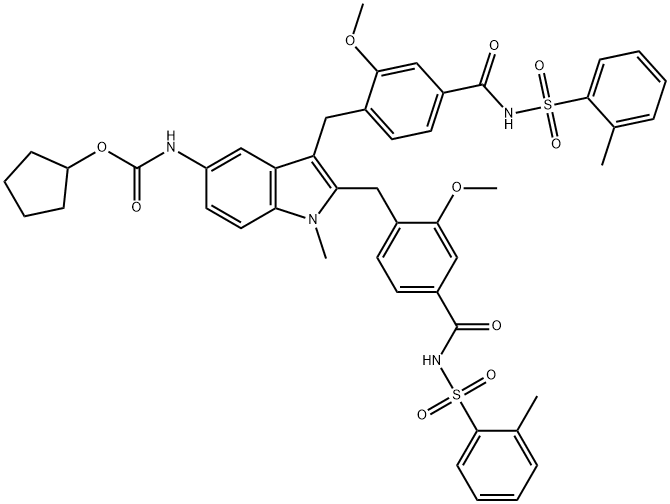 1160235-26-6 Carbamic acid, N-[2,3-bis[[2-methoxy-4-[[[(2-methylphenyl)sulfonyl]amino]carbonyl]phenyl]methyl]-1-methyl-1H-indol-5-yl]-, cyclopentyl ester