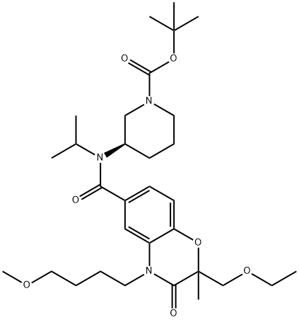 1-Piperidinecarboxylic acid, 3-[[[2-(ethoxymethyl)-3,4-dihydro-4-(4-methoxybutyl)-2-methyl-3-oxo-2H-1,4-benzoxazin-6-yl]carbonyl](1-methylethyl)amino]-, 1,1-dimethylethyl ester, (3R)- Structure