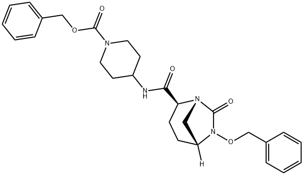 Phenylmethyl 4-[[[(1R,2S,5R)-7-oxo-6-(phenylmethoxy)-1,6-diazabicyclo[3.2.1]oct-2-yl]carbonyl]amino]-1-piperidinecarboxylate Struktur
