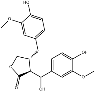 2(3H)-Furanone, dihydro-3-[hydroxy(4-hydroxy-3-methoxyphenyl)methyl]-4-[(4-hydroxy-3-methoxyphenyl)methyl]-, (3S,4R)- Struktur
