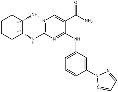 5-Pyrimidinecarboxamide, 2-[[(1R,2S)-2-aminocyclohexyl]amino]-4-[[3-(2H-1,2,3-triazol-2-yl)phenyl]amino]-, rel-, 1194954-52-3, 结构式