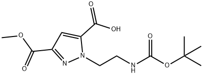 1H-Pyrazole-3,5-dicarboxylic acid, 1-[2-[[(1,1-dimethylethoxy)carbonyl]amino]ethyl]-, 3-methyl ester Struktur