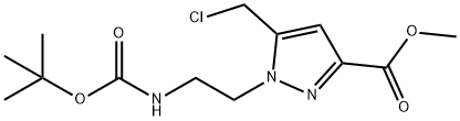 1H-Pyrazole-3-carboxylic acid, 5-(chloromethyl)-1-[2-[[(1,1-dimethylethoxy)carbonyl]amino]ethyl]-, methyl ester Struktur