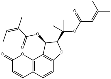 2-Butenoic acid, 3-methyl-, 1-[(8S,9R)-8,9-dihydro-9-[[(2Z)-2-methyl-1-oxo-2-buten-1-yl]oxy]-2-oxo-2H-furo[2,3-h]-1-benzopyran-8-yl]-1-methylethyl ester Struktur