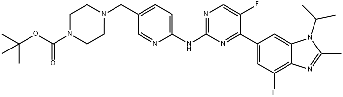 N-[5-[(4-Boc-1-piperazinyl)methyl]-2-pyridyl]-5-fluoro-4-(4-fluoro-1-isopropyl-2-methyl-6-benzimidazolyl)pyrimidin-2-amine,1231930-48-5,结构式