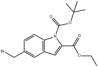 1H-Indole-1,2-dicarboxylic acid, 5-(bromomethyl)-, 1-(1,1-dimethylethyl) 2-ethyl ester,1233086-45-7,结构式