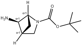 2-Azabicyclo[2.1.1]hexane-2-carboxylic acid, 5-amino-, 1,1-dimethylethyl ester, (1R,4R,5R)-rel- Struktur