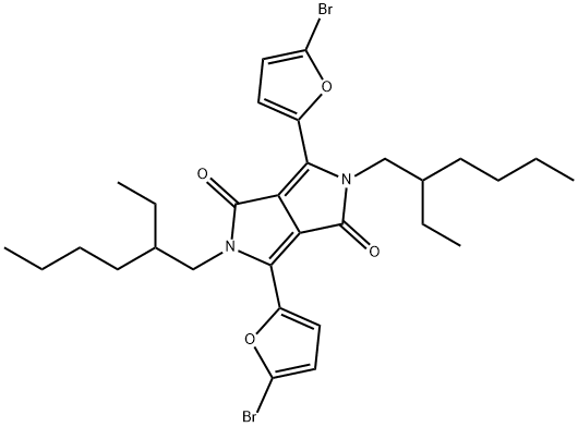 Pyrrolo[3,4-c]pyrrole-1,4-dione, 3,6-bis(5-bromo-2-furanyl)-2,5-bis(2-ethylhexyl)-2,5-dihydro- 结构式