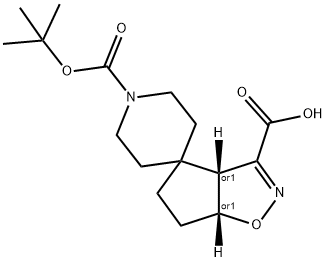 Racemic-(3aR,6aR)-1'-(tert-butoxycarbonyl)-3a,5,6,6a-tetrahydrospiro[cyclopenta[d]isoxazole-4,4'-piperidine]-3-carboxylic acid Structure