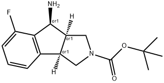Indeno[1,2- c ]pyrrole-2(1 H )-carboxylic acid, 8-
amino-7-fluoro-3,3a,8,8a-tetrahydro-, 1,1-
dimethylethyl ester, (3aR ,8S ,8aR )- rel - 化学構造式
