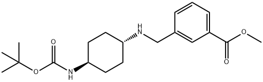 メチル 3-〔[(1R*,4R*)-4-(TERT-ブトキシカルボニルアミノ)シクロヘキシルアミノ]メチル〕ベンゾエート 化学構造式