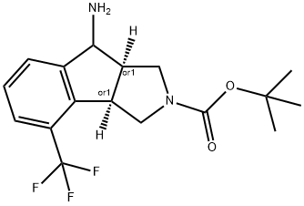 Indeno[1,2- c ]pyrrole-2(1 H )-carboxylic acid, 8-
amino-3,3a,8,8a-tetrahydro-4-(trifluoromethyl)-,
1,1-dimethylethyl ester, (3aR ,8aR )- rel - 结构式