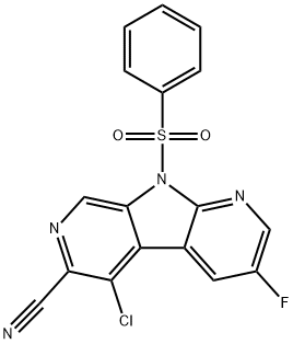 9H-Pyrrolo[2,3-b:5,4-c']dipyridine-6-carbonitrile, 5-chloro-3-fluoro-9-(phenylsulfonyl)- 结构式