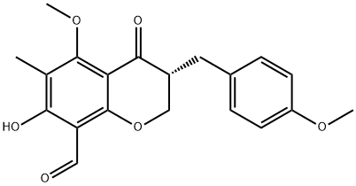 2H-1-Benzopyran-8-carboxaldehyde, 3,4-dihydro-7-hydroxy-5-methoxy-3-[(4-methoxyphenyl)methyl]-6-methyl-4-oxo-, (3R)- 结构式