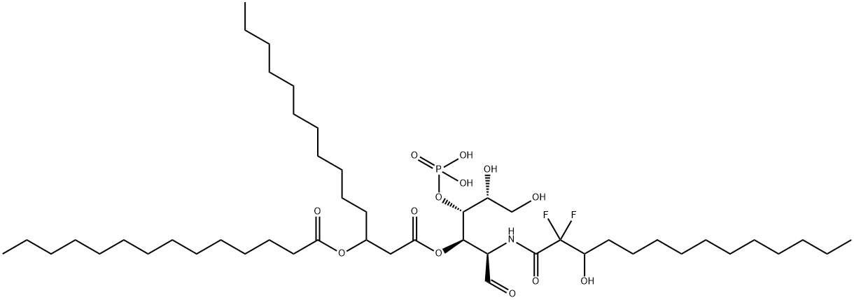 2-deoxy-2-((2,2-difluoro-3-hydroxytetradecanoyl)amino)-3-O-(3-(tetradecanoyloxy)tetradecanoyl)glucopyranose 4-phosphate Struktur