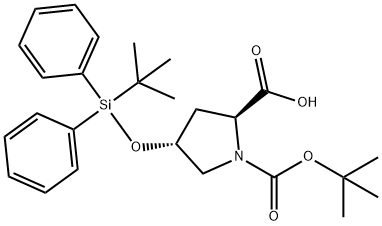 (2S,4R)-1-(tert-butoxycarbonyl)-4-((tert-butyldiphenylsilyl)oxy)pyrrolidine-2-carboxylicacid(WX192098) 化学構造式