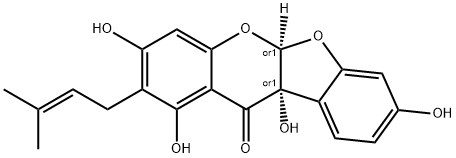 (5aβ,10bβ)-5a,10b-ジヒドロ-2-(3-メチル-2-ブテニル)-1,3,8,10b-テトラヒドロキシ-11H-ベンゾフロ[2,3-b][1]ベンゾピラン-11-オン 化学構造式