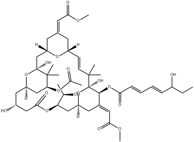 2,4-Octadienoic acid, 6-hydroxy-, (1S,3S,5Z,7R,8E,11S,12S,13E,15S,17R,21R,23R,25S)-25-(acetyloxy)-1,11,21-trihydroxy-17-(1R)-1-hydroxyethyl-5,13-bis(2-methoxy-2-oxoethylidene)-10,10,26,26-tetramethyl-19-oxo-18,27,28,29-tetraoxatetracyclo21.3.1.13,7.111,15,136448-58-3,结构式