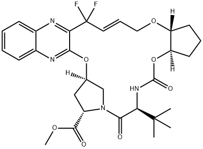 (33R,35S,91R,92R,5S,E)-5-(叔丁基)-14,14-二氟-4,7-二羰基-2,8,10-三氧-6-氮-1(2,3)-喹喔啉-3(3,1)-四氢吡咯-9(1,2)-环戊基十四环-12-烯-35-甲酸甲酯, 1365970-47-3, 结构式