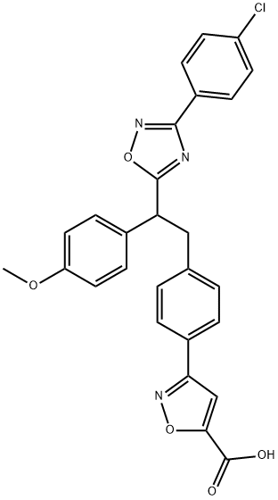 5-Isoxazolecarboxylic acid, 3-[4-[2-[3-(4-chlorophenyl)-1,2,4-oxadiazol-5-yl]-2-(4-methoxyphenyl)ethyl]phenyl]-, 1373156-28-5, 结构式