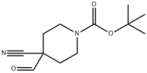 1-Piperidinecarboxylic acid, 4-cyano-4-formyl-, 1,1-dimethylethyl ester Struktur