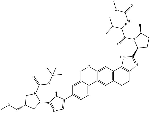 1378391-44-6 叔丁基 (2S,4S)-2-[5-(2-{(2S,5S)-1-[N-(甲氧基羰基)-L-缬氨酰]-5-甲基吡咯烷-2-基}-1,4,5,11-四氢异吡喃[4′,3′:6,7]萘并[1,2-D]咪唑-9-基)-1H-咪唑-2-基]-4-(甲氧基甲基)吡咯烷-1-羧酸