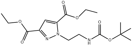 1H-Pyrazole-3,5-dicarboxylic acid, 1-[2-[[(1,1-dimethylethoxy)carbonyl]amino]ethyl]-, 3,5-diethyl ester 结构式