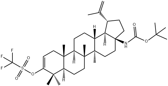 (1R,3aS,5aR,5bR,7aR,11aR,11bR,13aR,13bR)-3a-((tert-butoxycarbonyl)amino)-5 a,5b,8,8,11a-pentamethyl-1-(prop-1-en-2-yl)-2,3,3a,4,5,5a,5b,6,7,7a,8,11,11a,11b,12,13,13a,13b-octadecahydro-1H-cyclopenta[a]chrysen-9-yl trifluoromethanesulfonate Struktur