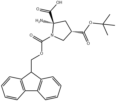1,2,4-Pyrrolidinetricarboxylic acid, 2-amino-, 4-(1,1-dimethylethyl) 1-(9H-fluoren-9-ylmethyl) ester, (2R,4S)-, 1394827-78-1, 结构式