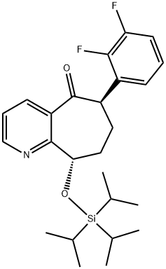 5H-Cyclohepta[b]pyridin-5-one, 6-(2,3-difluorophenyl)-6,7,8,9-tetrahydro-9-[[tris(1-methylethyl)silyl]oxy]-, (6R,9S)- Struktur