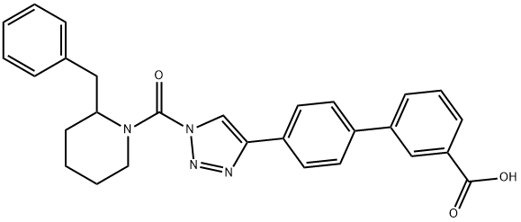 4'-[1-(2-ベンジルピペリジン-1-カルボニル)-1H-1,2,3-トリアゾール-4-イル]-[1,1'-ビフェニル]-3-カルボン酸 化学構造式