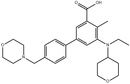 [1,1'-Biphenyl]-3-carboxylic acid, 5-[ethyl(tetrahydro-2H-pyran-4-yl)amino]-4-methyl-4'-(4-morpholinylmethyl)- Structure