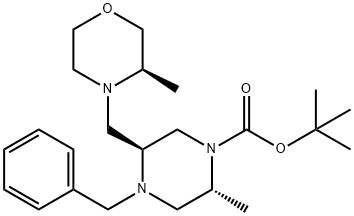 1-Piperazinecarboxylic acid, 2-methyl-5-[[(3R)-3-methyl-4-morpholinyl]methyl]-4-(phenylmethyl)-, 1,1-dimethylethyl ester, (2R,5S)- Structure