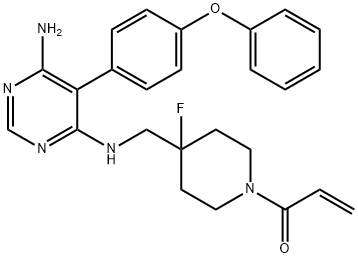 2-Propen-1-one, 1-[4-[[[6-amino-5-(4-phenoxyphenyl)-4-pyrimidinyl]amino]methyl]-4-fluoro-1-piperidinyl]-,1415823-49-2,结构式