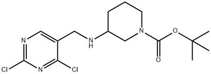 3-[(2,4-Dichloro-pyrimidin-5-ylmethyl)-amino]-piperidine-1-carboxylic acid tert-butyl ester 化学構造式