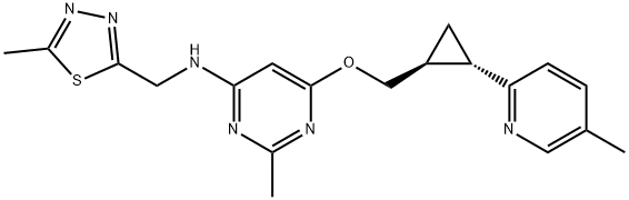 4-Pyrimidinamine, 2-methyl-6-[[(1S,2S)-2-(5-methyl-2-pyridinyl)cyclopropyl]methoxy]-N-[(5-methyl-1,3,4-thiadiazol-2-yl)methyl]- Structure