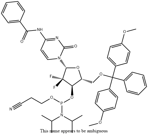 N-Benzoyl-2-deoxy-5-O-DMT-2',2'-difluorocytidine 3-CE phosphoramidite Structure