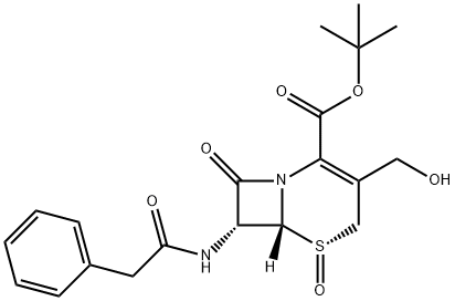 5-Thia-1-azabicyclo[4.2.0]oct-2-ene-2-carboxylic acid, 3-(hydroxymethyl)-8-oxo-7-[(2-phenylacetyl)amino]-, 1,1-dimethylethyl ester, 5-oxide, (5S,6R,7R)- 化学構造式