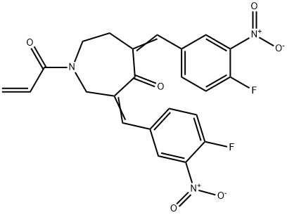 (3E,5E)-3,5-ビス(4-フルオロ-3-ニトロベンジリデン)-1-アクリロイルアゼパン-4-オン 化学構造式
