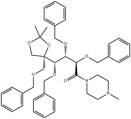 (2R, 3S.4S)-2, 3, 4-tris(benzyloxy)-4-((R)-4-((benzyloxy)meth yl)-2, 2-dimeth yl-1, 3- dioxolan-4-yl)-1-(4-methylDiDerazin-1-yl)butan-1-one Struktur