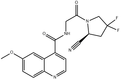 4-Quinolinecarboxamide, N-[2-[(2S)-2-cyano-4,4-difluoro-1-pyrrolidinyl]-2-oxoethyl]-6-methoxy- 化学構造式