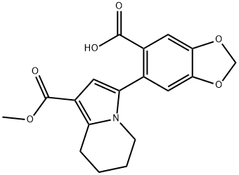 1-Indolizinecarboxylic acid, 3-(6-carboxy-1,3-benzodioxol-5-yl)-5,6,7,8-tetrahydro-, 1-methyl ester Structure