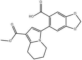 1-Indolizinecarboxylic acid, 3-(6-carboxy-1,3-benzodioxol-5-yl)-5,6,7,8-tetrahydro-, 1-methyl ester 化学構造式