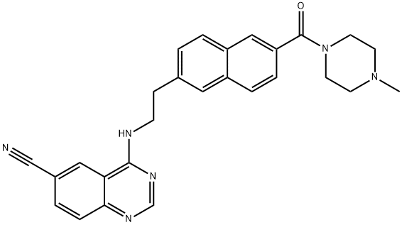 4-[[2-[6-[(4-甲基-1-哌嗪基)羰基]-2-萘基]乙基]氨基]-6-喹唑啉甲腈,1449228-40-3,结构式