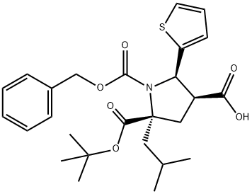 1,2,4-pyrrolidinetricarboxylic acid, 2-(2-methylpropyl)-5-(2-thienyl)-, 2-(1,1-dimethylethyl) 1-(phenylmethyl) ester, (2S,4S,5R)- 化学構造式