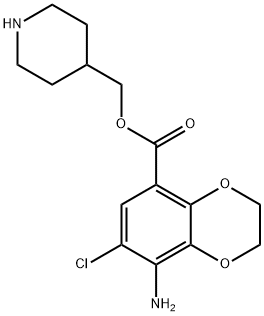 8-氨基-7-氯-2,3-二氢苯并[2,1-B][1,4]二氧杂环己熳-5-甲酸六氢吡啶-4-基甲基酯, 148702-73-2, 结构式