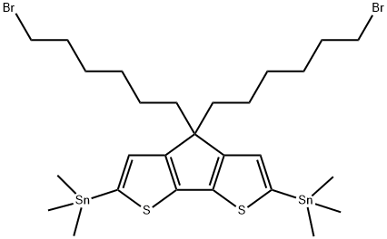 Stannane, 1,1'-[4,4-bis(6-bromohexyl)-4H-cyclopenta[2,1-b:3,4-b']dithiophene-2,6-diyl]bis[1,1,1-trimethyl- 化学構造式