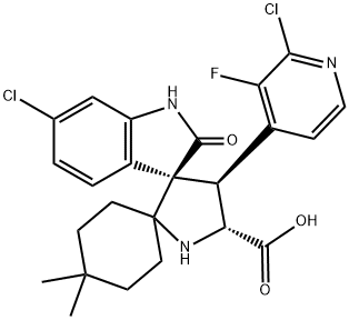 Dispiro[cyclohexane-1,2'-pyrrolidine-3',3''-[3H]indole]-5'-carboxylic acid, 6''-chloro-4'-(2-chloro-3-fluoro-4-pyridinyl)-1'',2''-dihydro-4,4-dimethyl-2''-oxo-, (3'R,4'S,5'R)- Structure